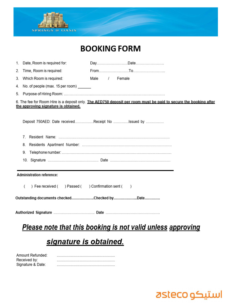 Function Room Booking Form | PDF
