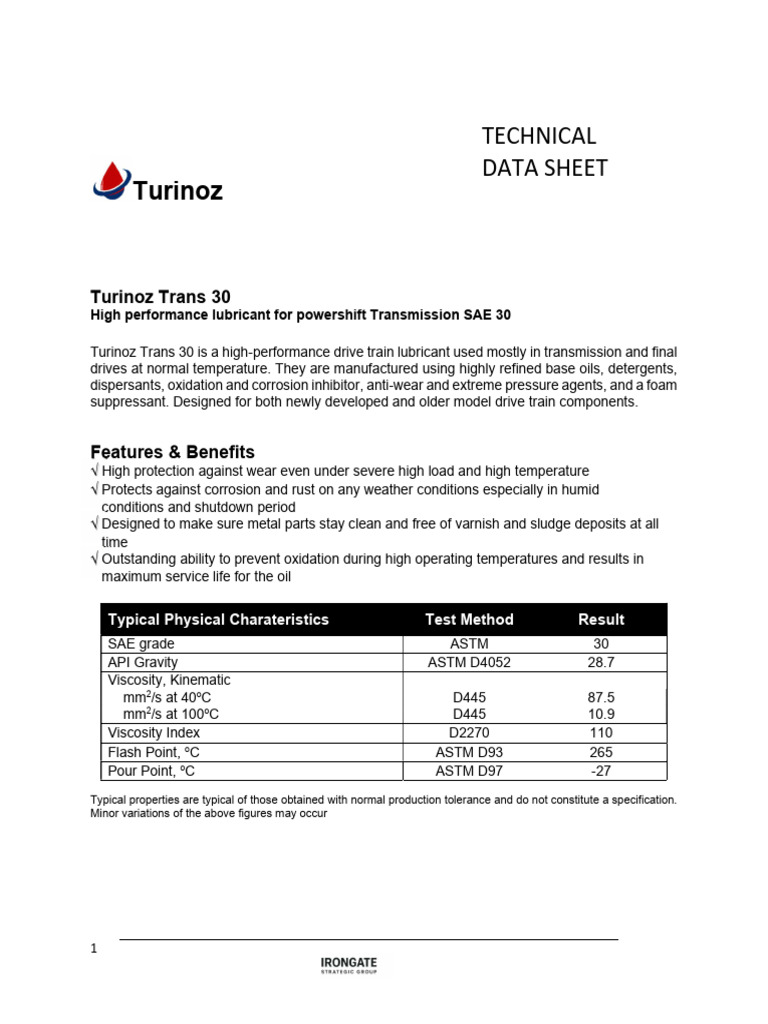 Turinoz Trans 30 | PDF | Lubricant | Materials