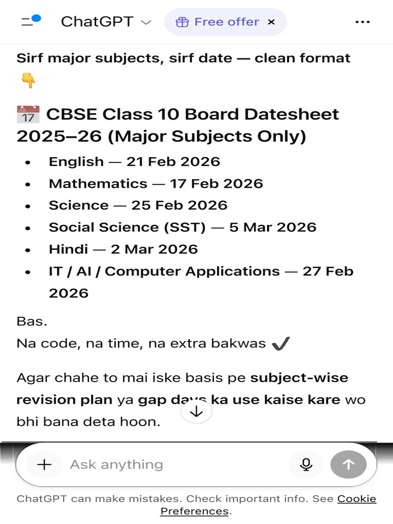 CBSE Class 10 Datesheet 2025-26 | PDF