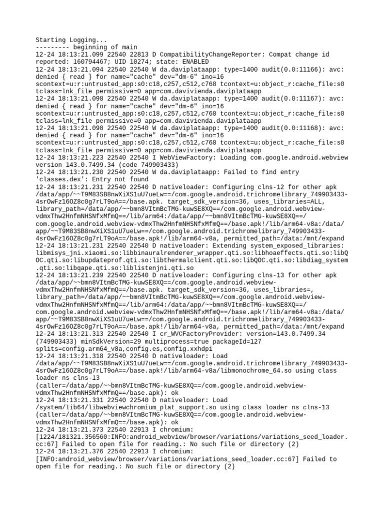 Davivienda App Logging Errors | PDF | Java (Programming Language ...