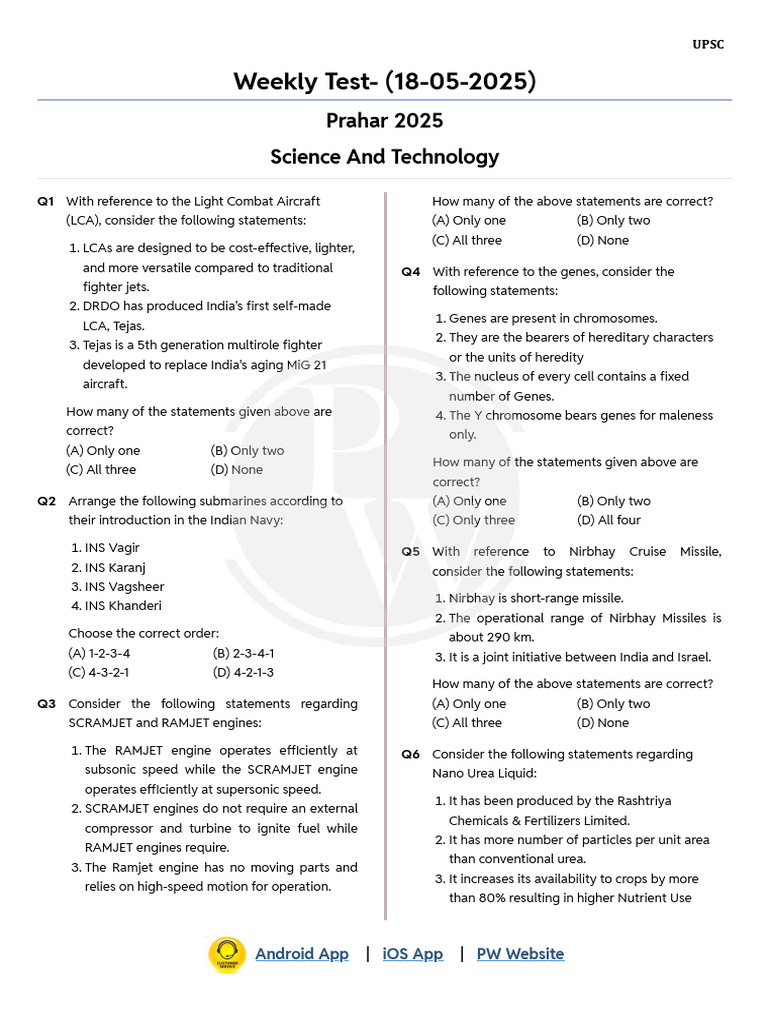 UPSC Weekly Test on Science & Technology | PDF | Polymerase Chain ...