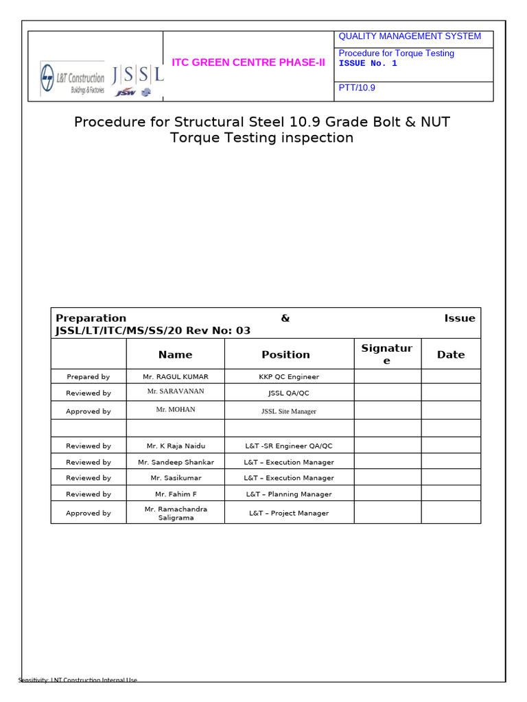 Torque Testing Procedure for 10.9 Bolts | PDF | Nut (Hardware) | Screw