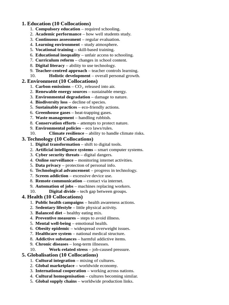 Key Collocations Across 15 Topics | PDF | Economics | Juvenile Delinquency