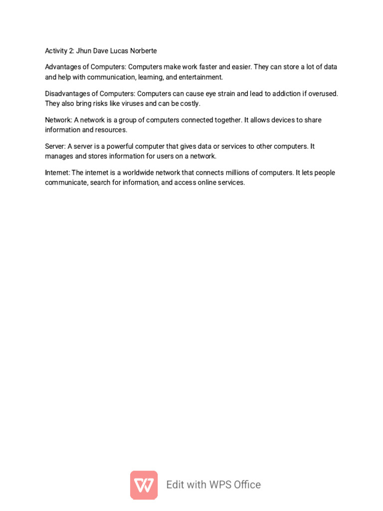 Pros and Cons of Computers and Networks | PDF