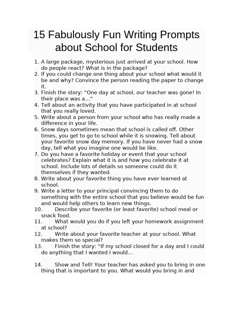 Fun School Writing Prompts for Students | PDF | Schools
