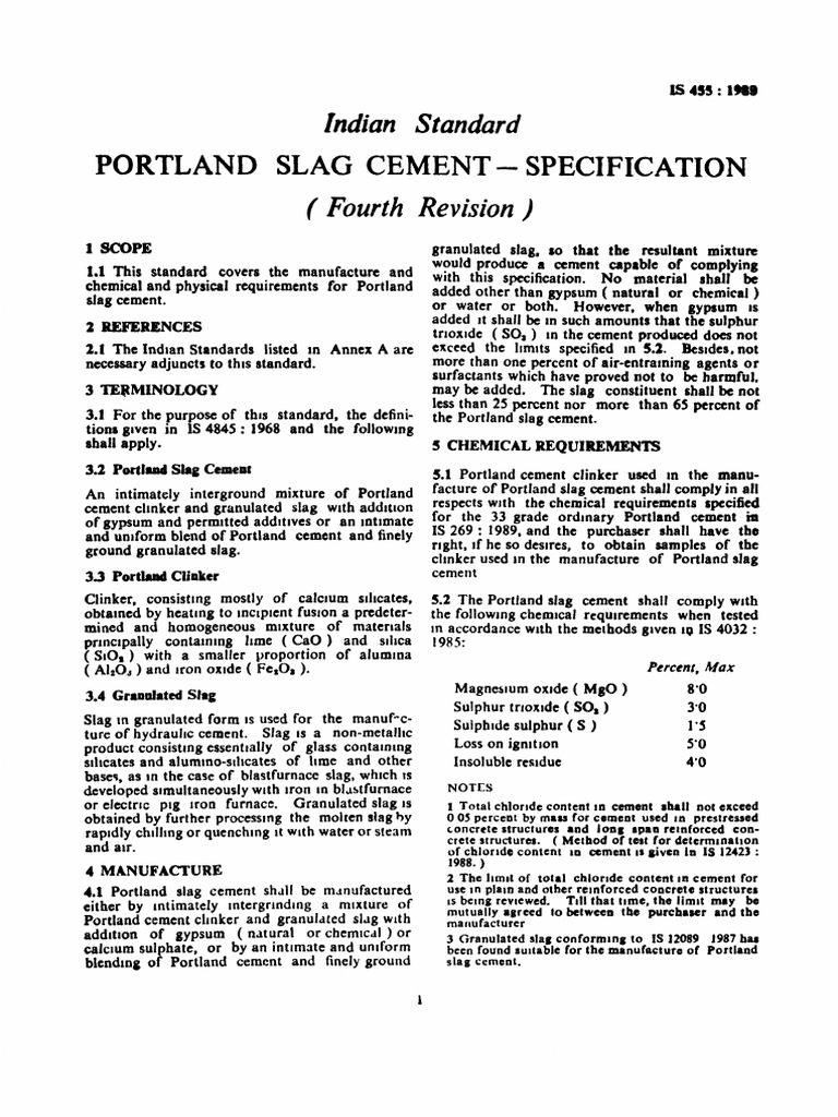 Portland Slag Cement Specification | PDF | Cement | Materials