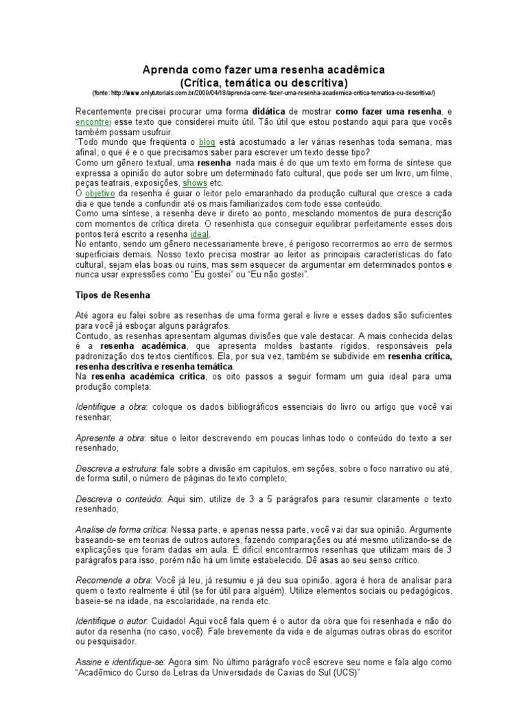 Como Fazer Uma Resenha Pdf : Resenha descritiva: o que é, estrutura ...