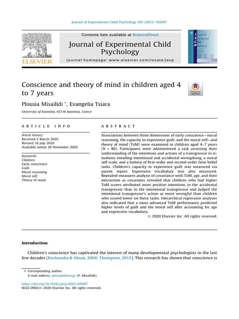 Conscience and Theory of Mind in Children | PDF | Theory Of Mind | Mind
