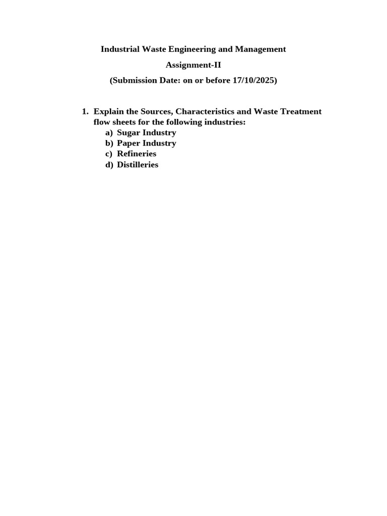 Industrial Waste Engineering and Management - Assignment II | PDF
