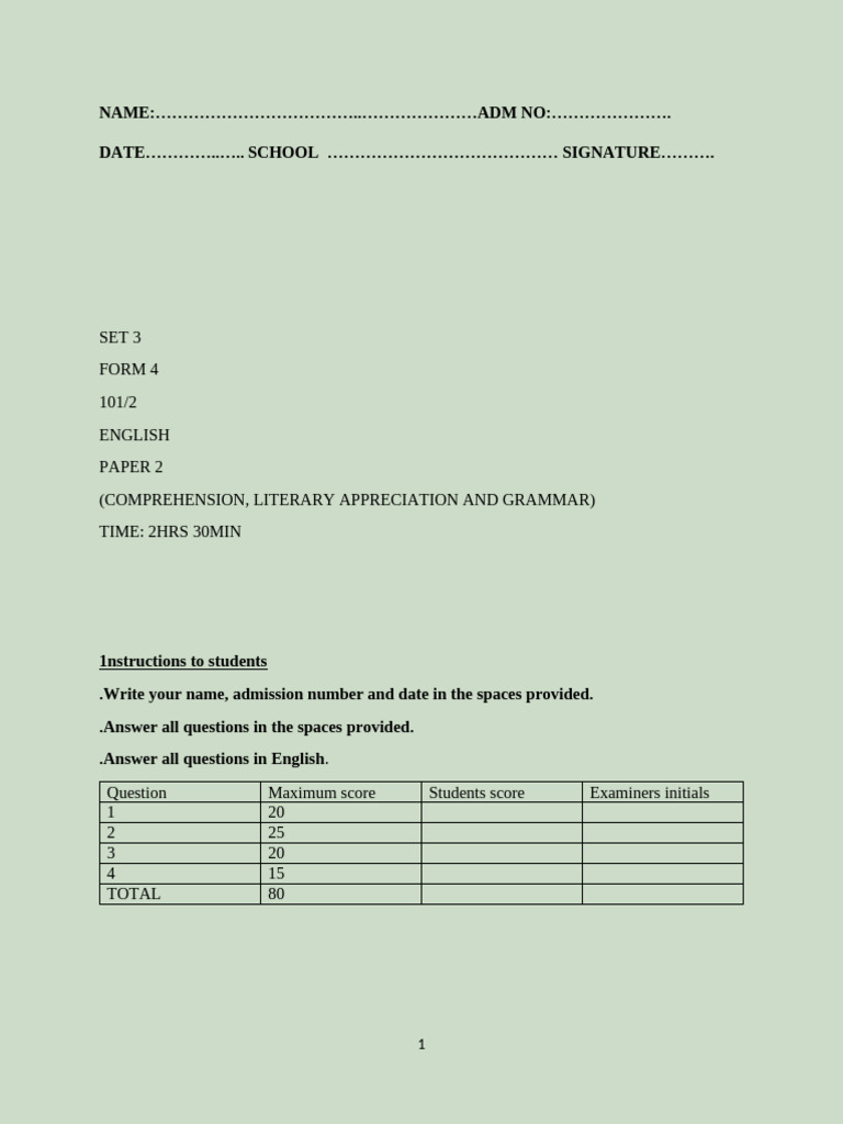 English Comprehension Exam Paper 2 | PDF | Linguistics | Grammar