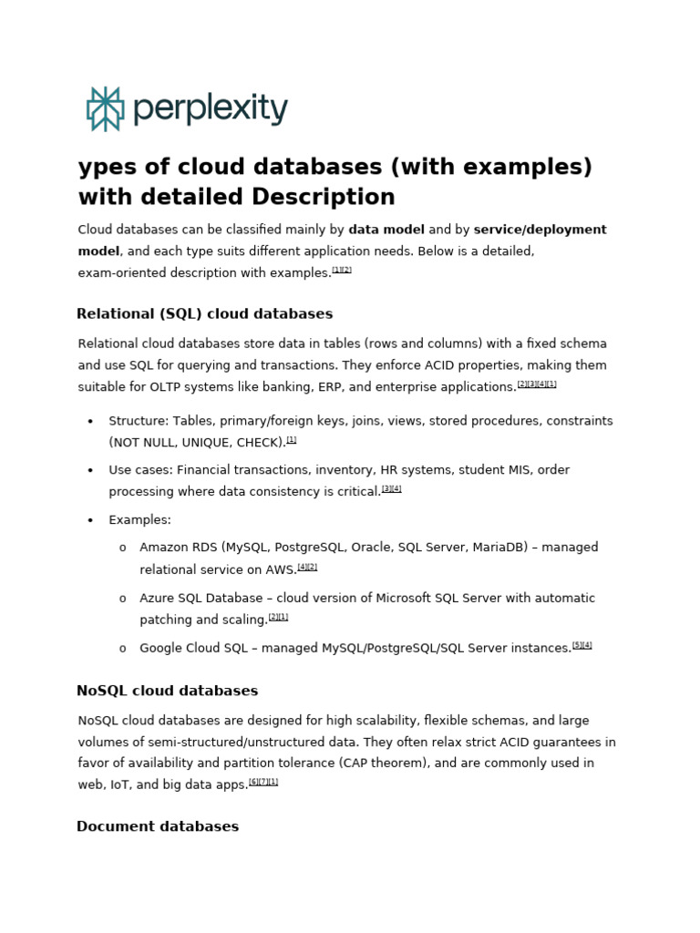Ypes of Cloud Databases (With Examples) With Detai | PDF | Databases ...