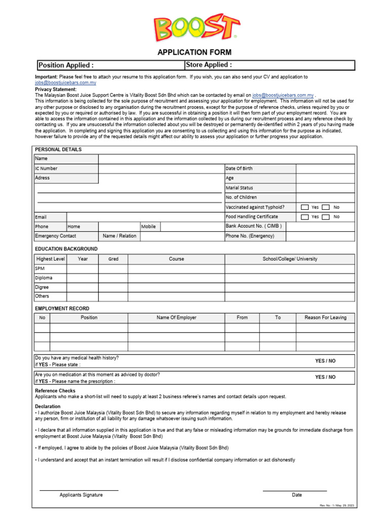 1 Boost Application Form 2024 | PDF