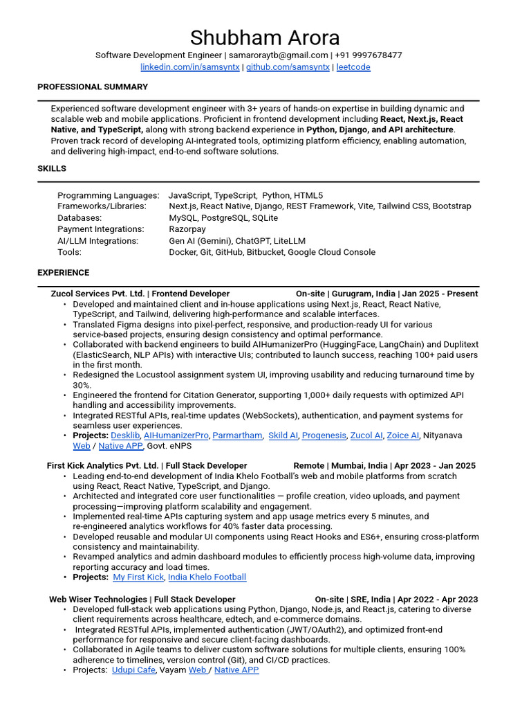 Shubham Resume.docx | PDF | Computing | Software Engineering