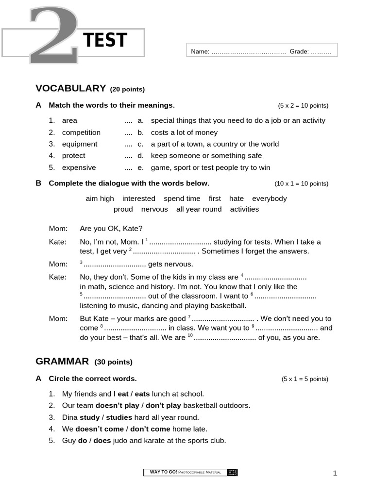 Jhs Test Way to Go Test u2 | PDF