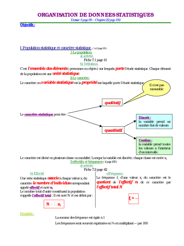 Organisation des données statistiques | PDF | Statistiques | Méthodes ...