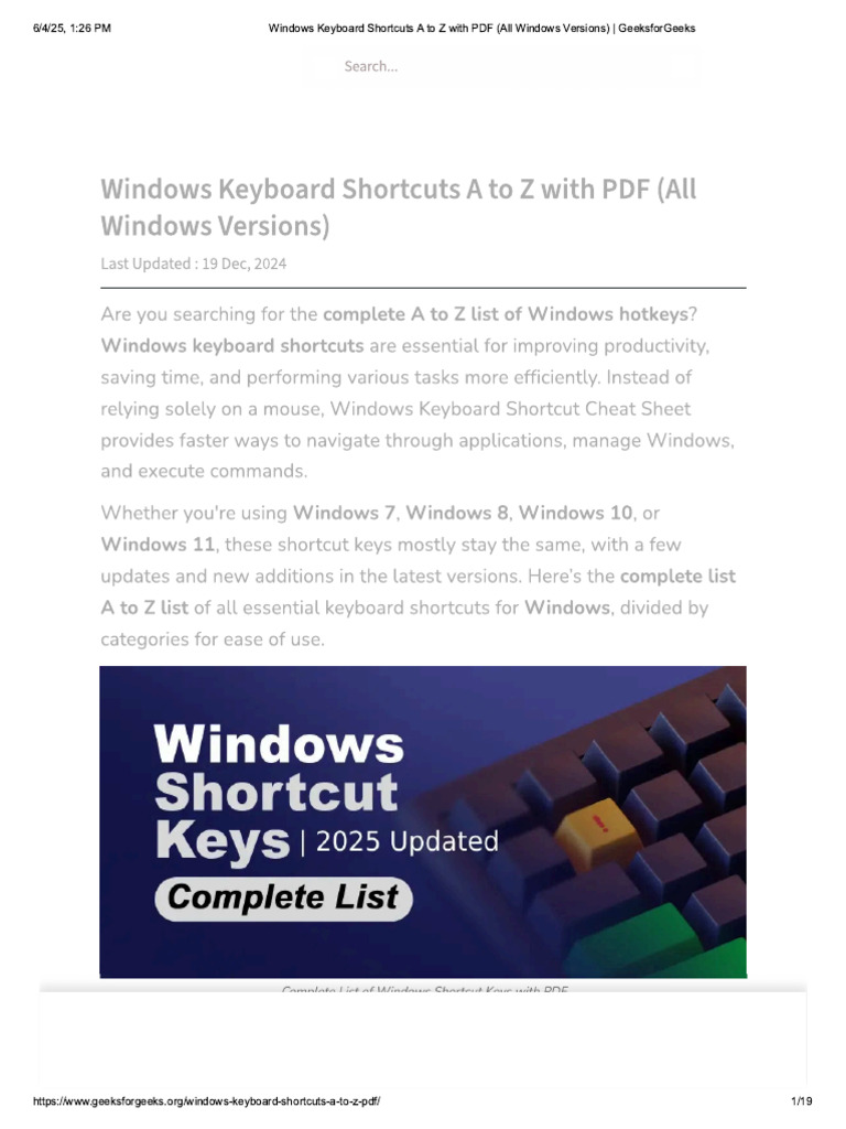 Windows Keyboard Shortcuts A To Z With .. | PDF