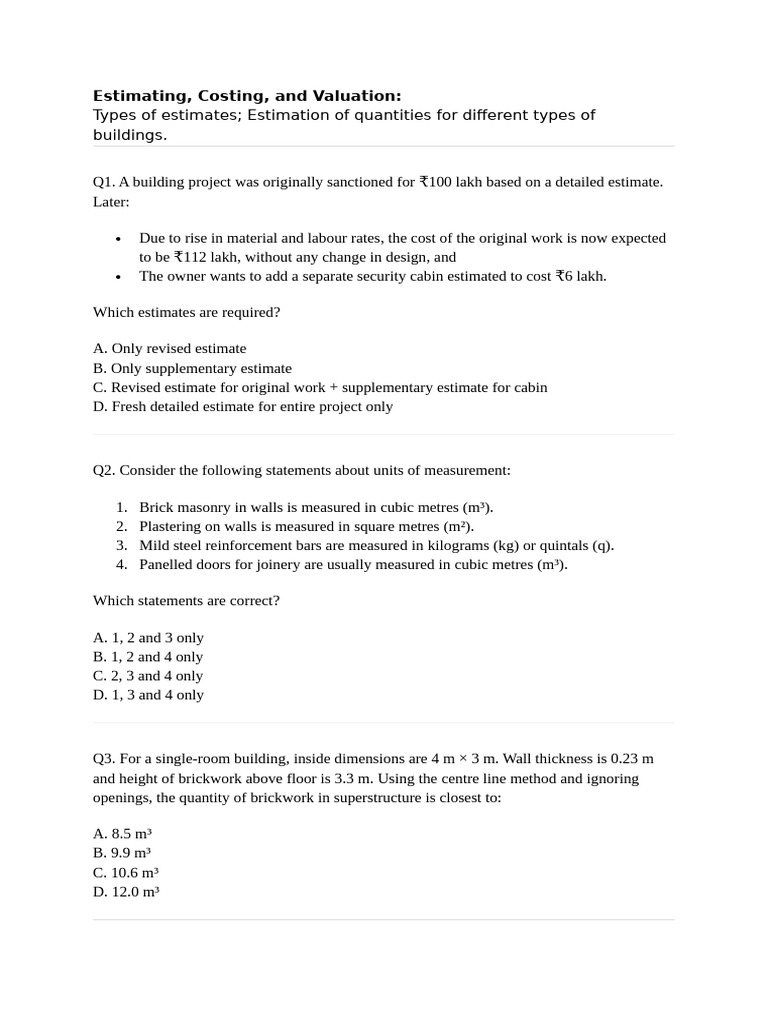 Building Cost Estimation and Measurement Guide | PDF | Wall ...