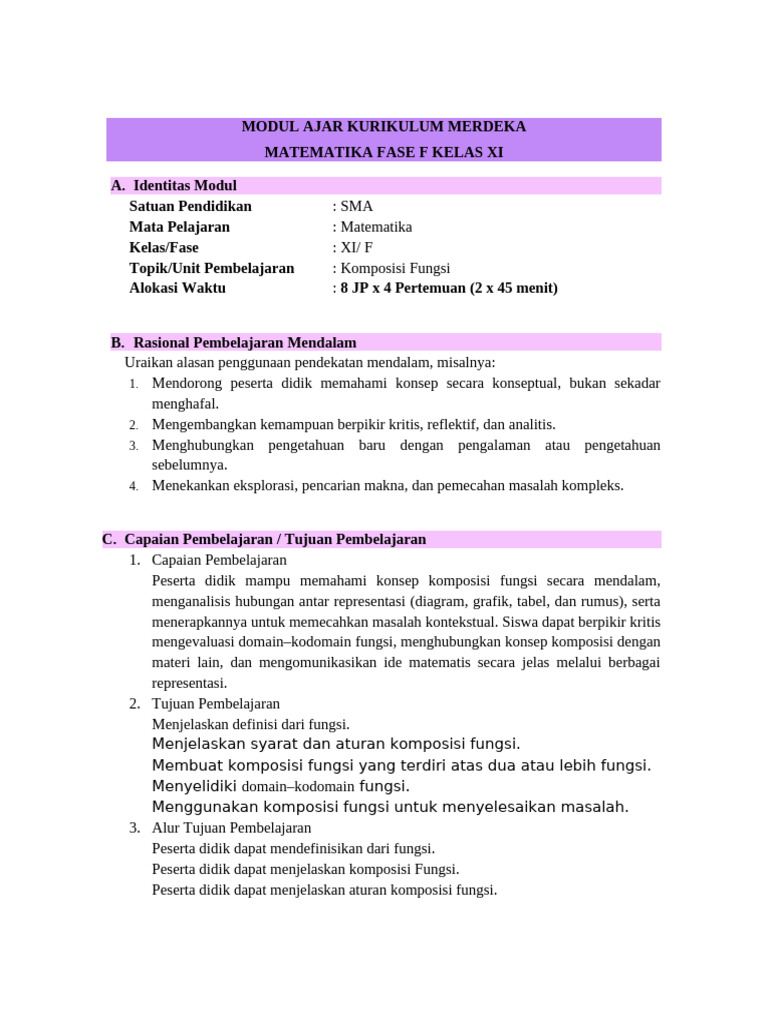 Modul Ajar Matematika Kelas XI: Komposisi Fungsi | PDF