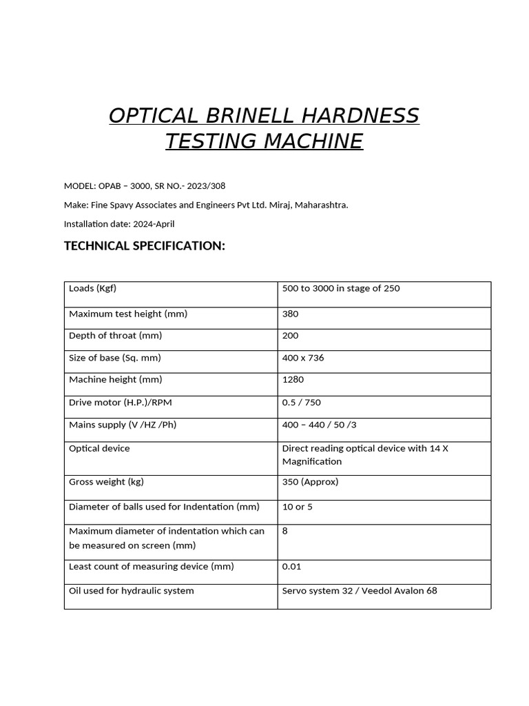 Optical Brinell Hardness Tester Guide | PDF | Hardness | Physical Sciences
