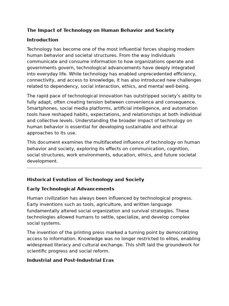 Technology's Influence on Society & Behavior | PDF | Educational ...