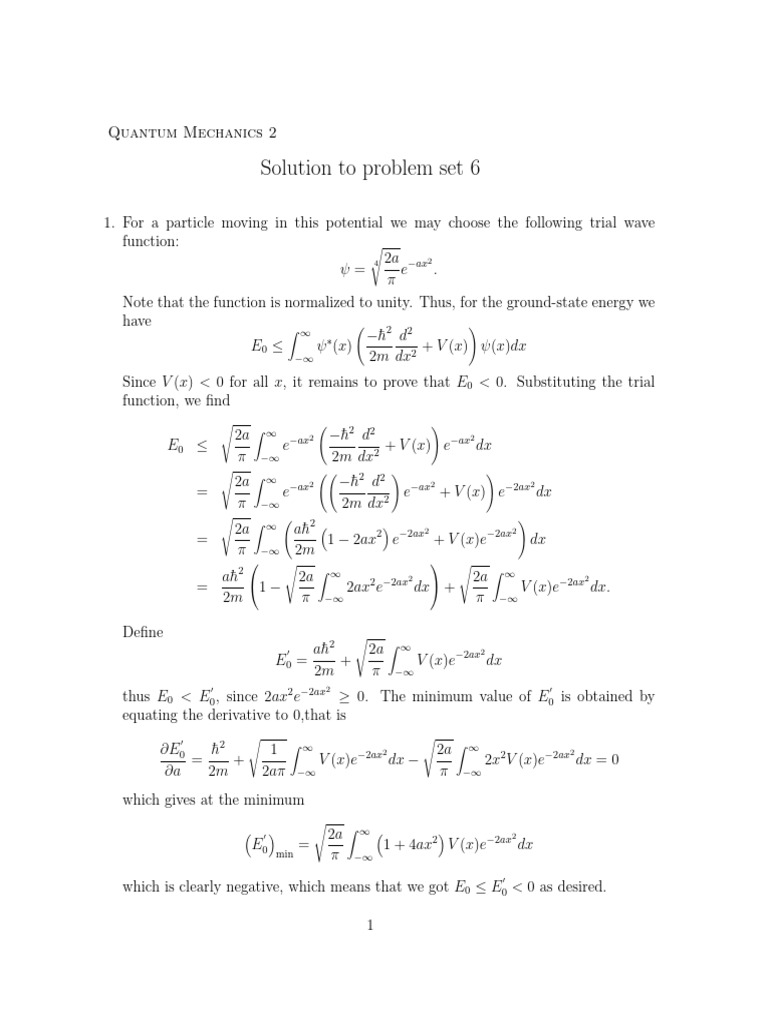 Quantum Mechanics Problem Set Solutions | PDF | Perturbation Theory ...