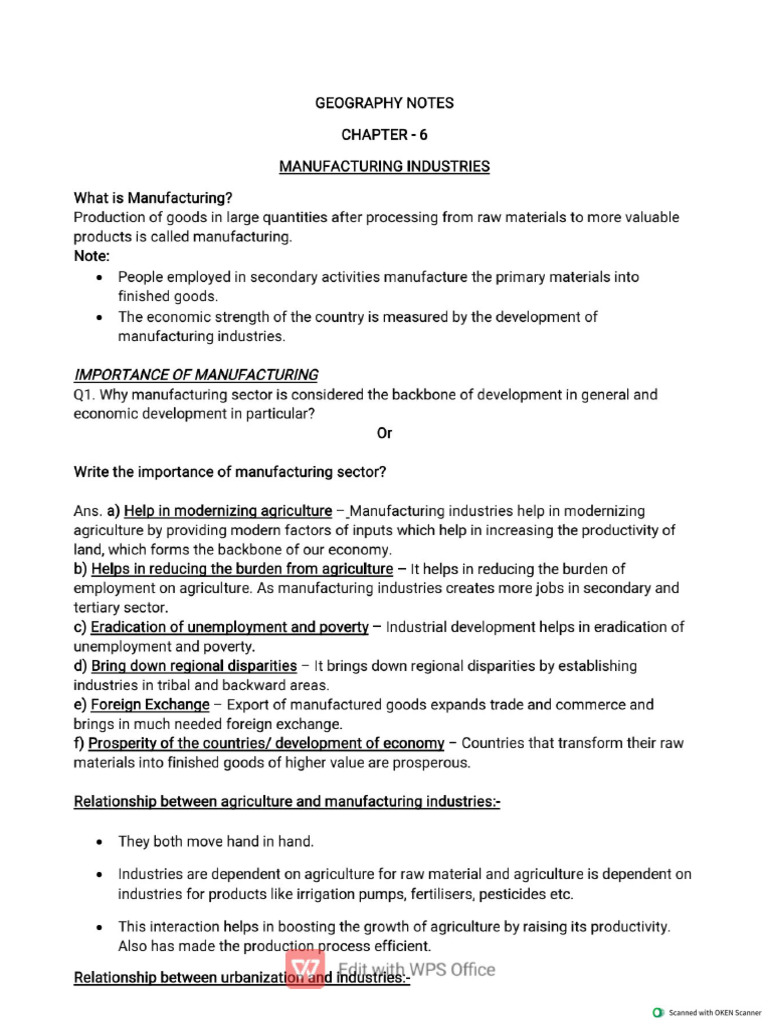 G 10 - Manufacturing Industries Notes Session 2022 | PDF