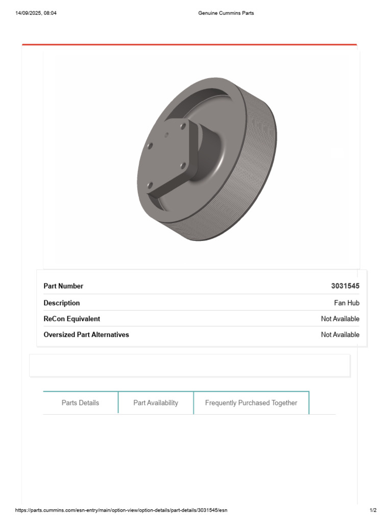 Cummins Fan Hub Part 3031545 Details | PDF