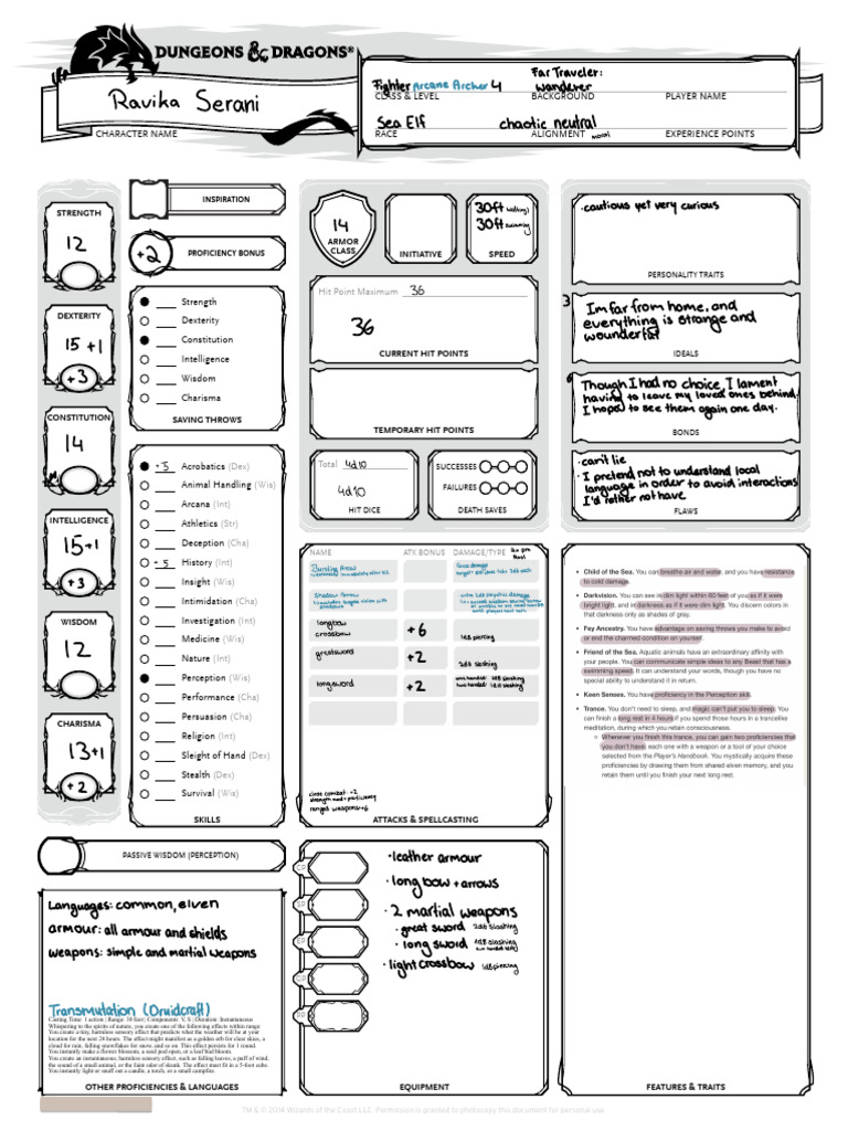 Character Sheet 5e | PDF
