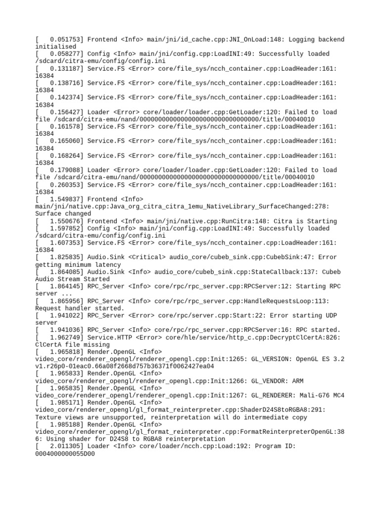 Citra Emulator Log Analysis | PDF | Software | Computer Engineering