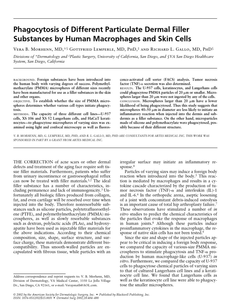 Phagocytosis of PMMA Fillers by Skin Cells | PDF | Flow Cytometry ...