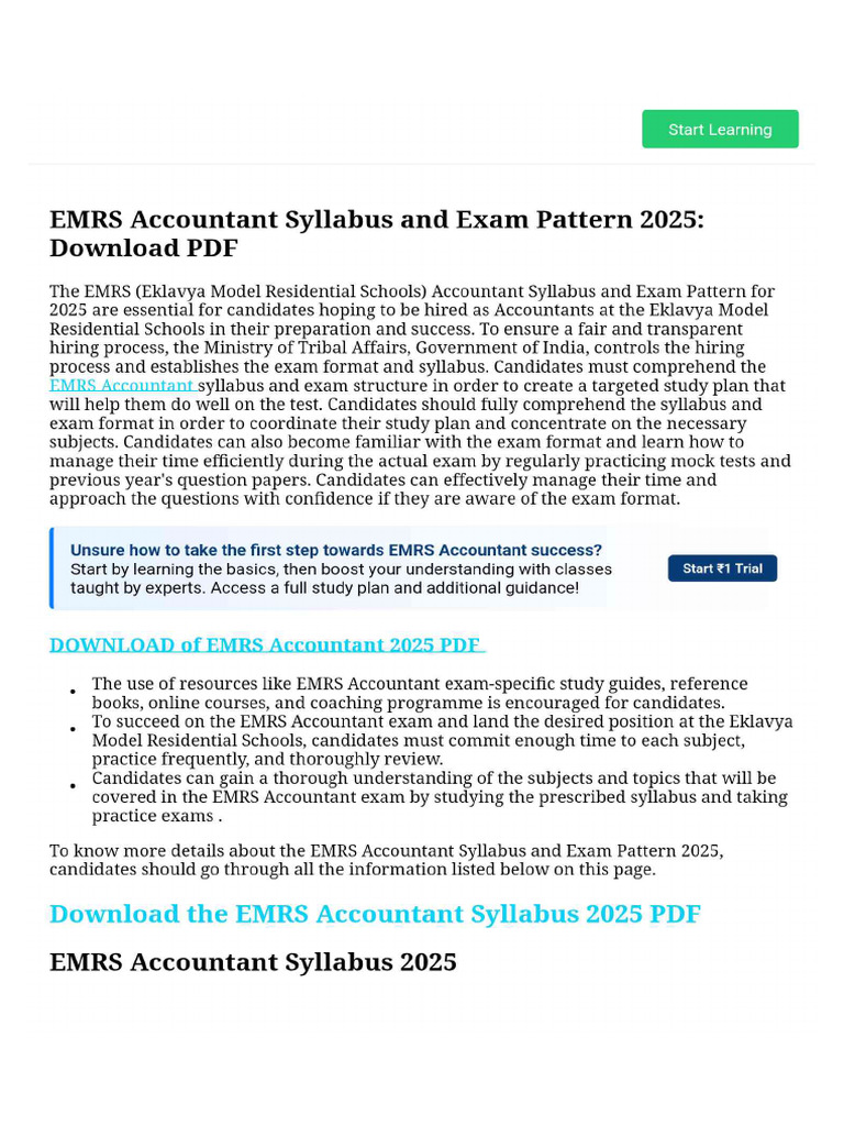 EMRS Accountant Syllabus and Exam Pattern 2025 - Download PDF | PDF
