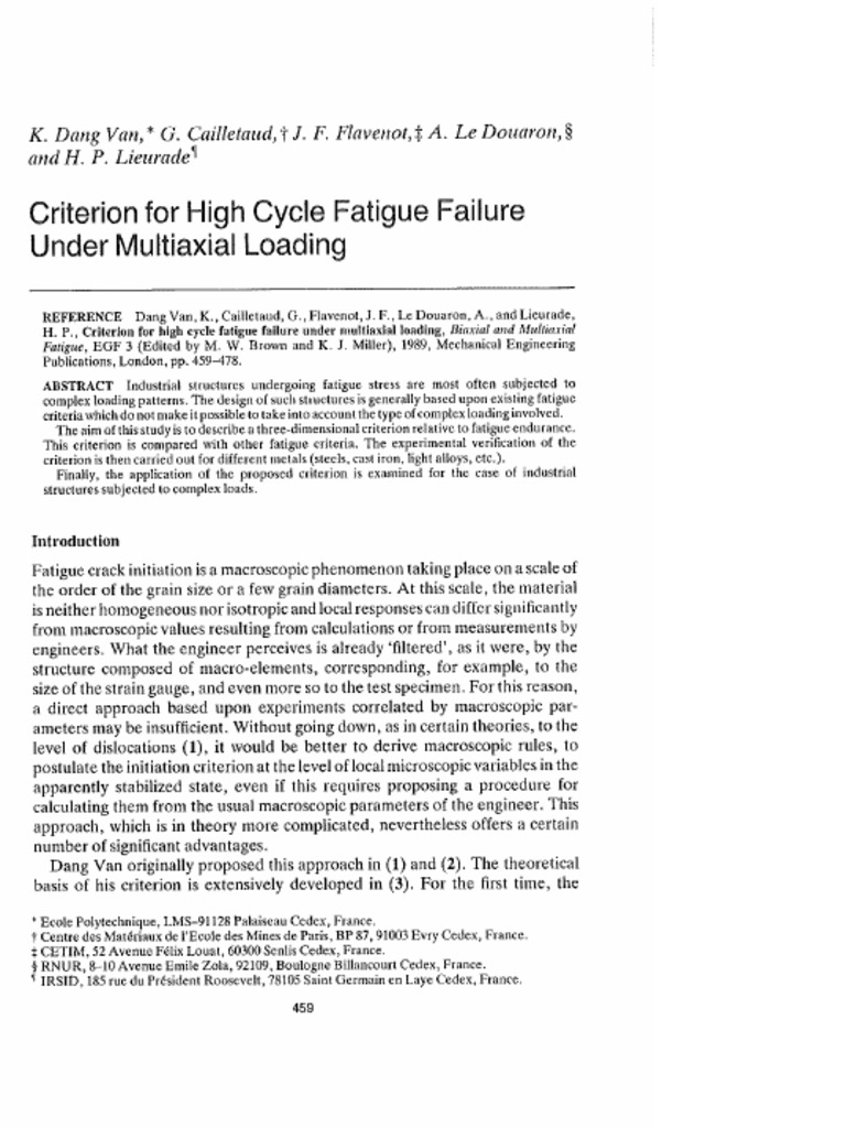 Criterion For High Cycle Fatigue Failure Under Multiaxial Loading | PDF