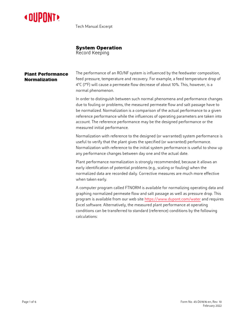 System Operation -Plant Performance - DuPont | PDF