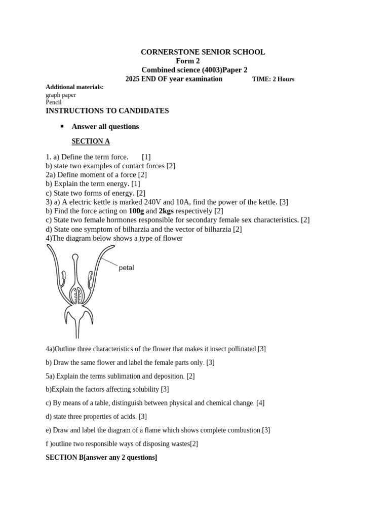 Combined Science Exam Paper 2025 | PDF | Seed | Acid