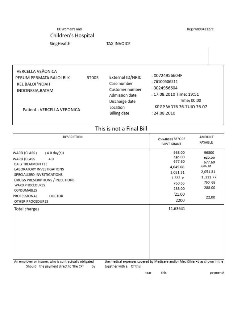 KK Women's Hospital Tax Invoice Details | PDF | Social Programs ...