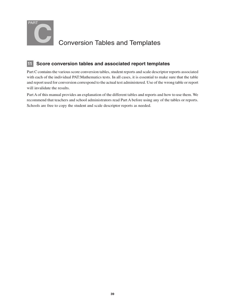 PAT_Mathematics_2009_Conversion_Tables | PDF | Shape | Statistics