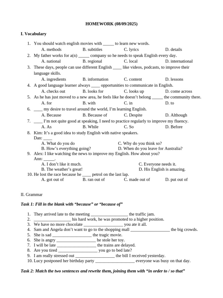 English Language Homework Exercises | PDF | English Language | Linguistics