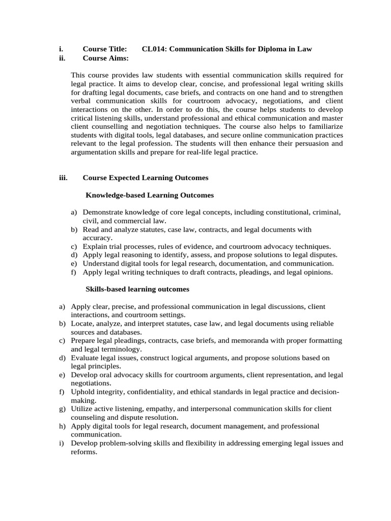 Cl014 Communication Skills For Diploma in Law | PDF | Communication ...