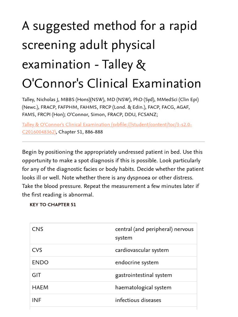 A suggested method for a rapid screening adult physical examination ...