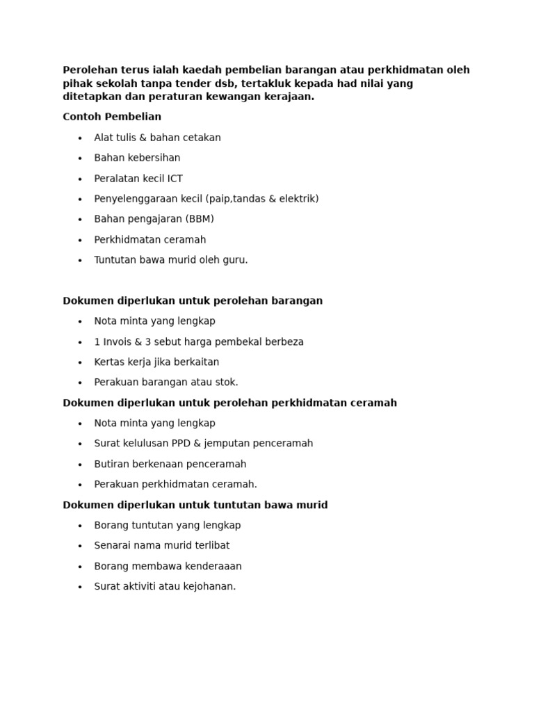 Perolehan Terus Ialah Kaedah Pembelian Barangan Atau Perkhidmatan Oleh ...