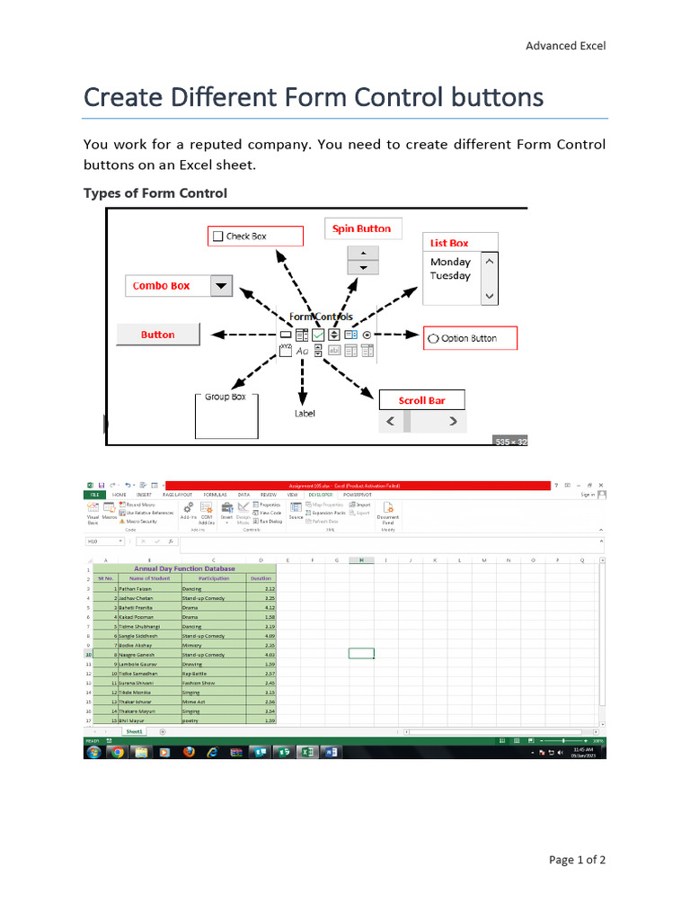 Create Excel Form Control Buttons | PDF