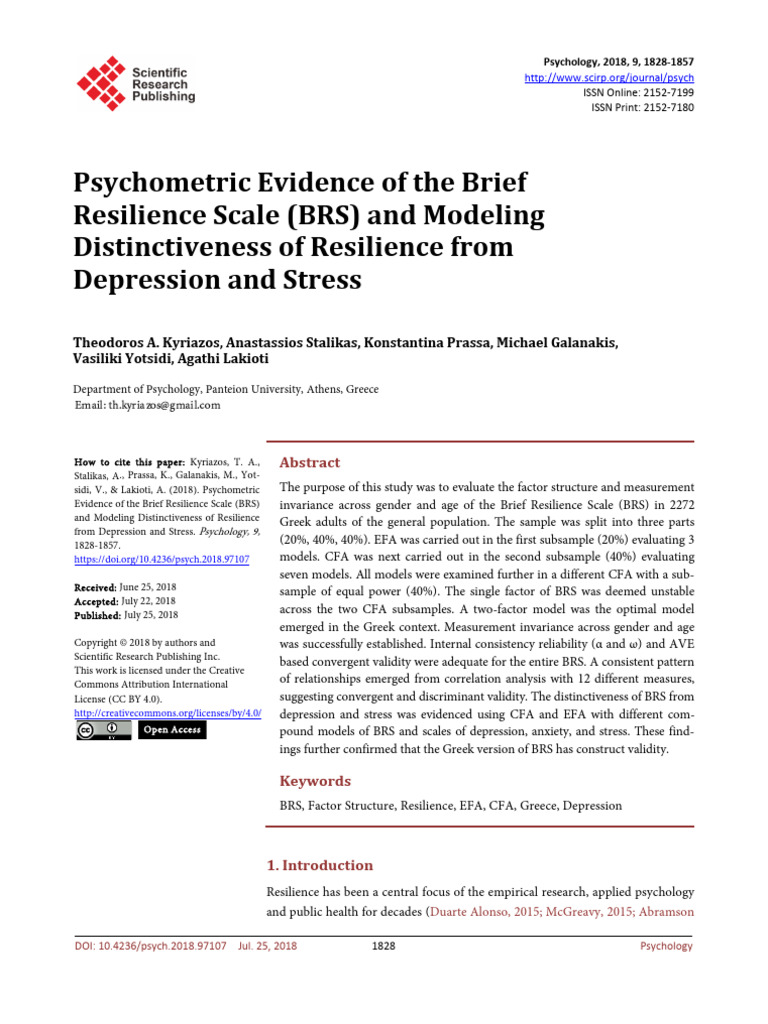 Psychometric Validation of Brief Resilience Scale | PDF | Psychological ...