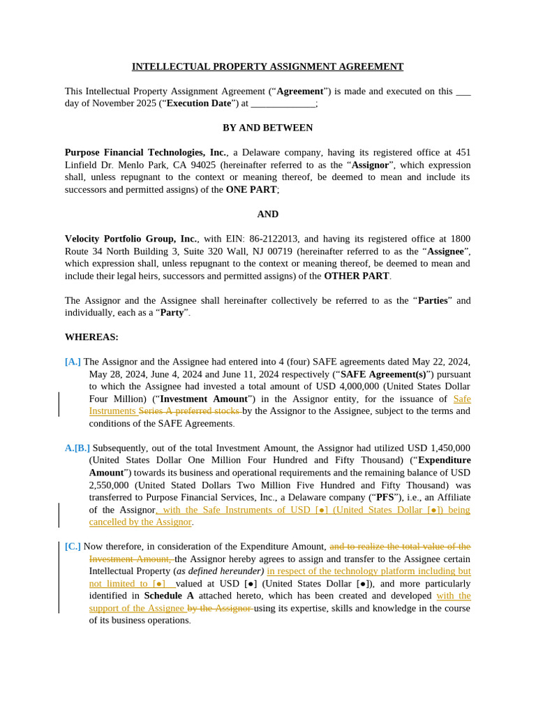 Draft IP Assignment Agreement PFT Antares 28.11.2024 Edits | PDF ...