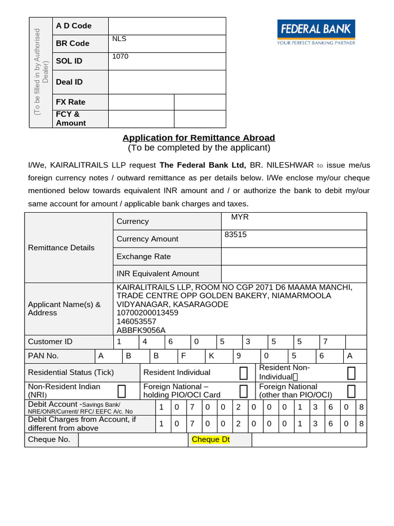 Foreign Currency Remittance Application | PDF | Insurance | Investing