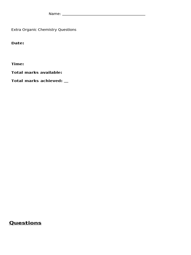 Organic Chemistry Practice Questions | PDF | Acid | Chemical Reactions