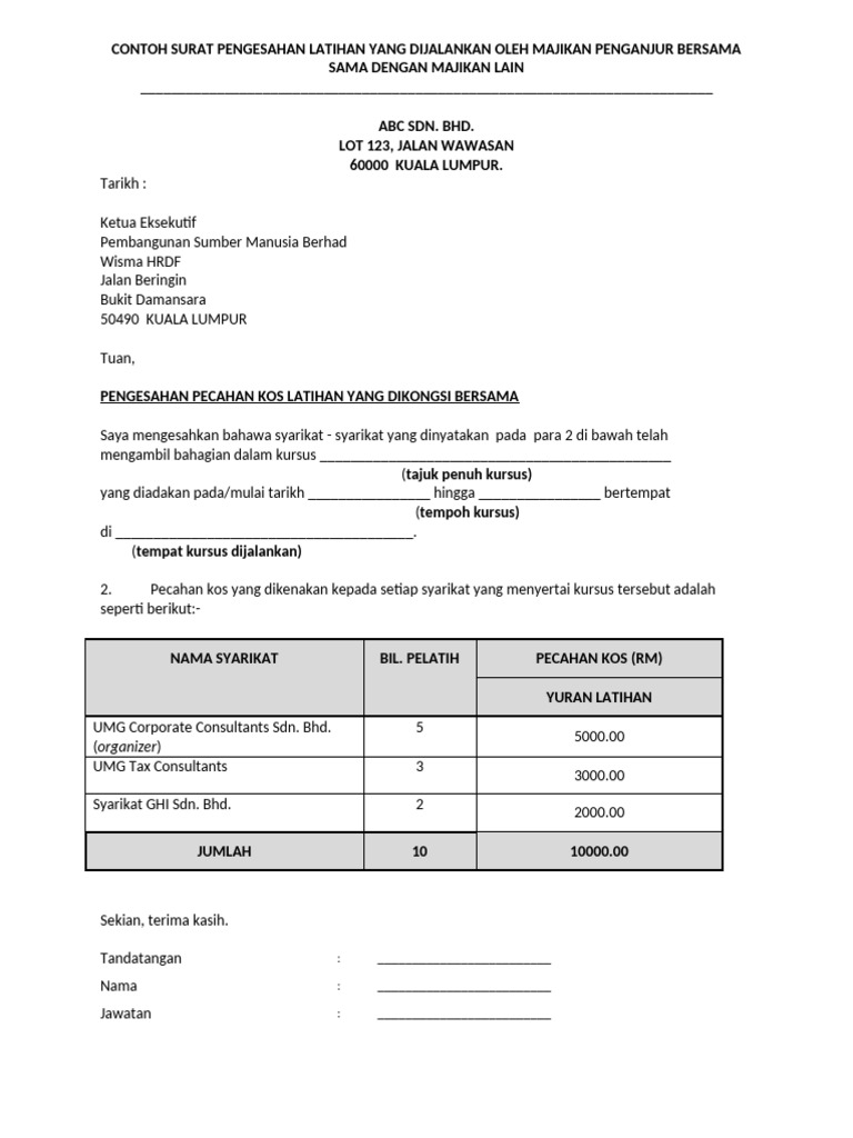 Contoh Surat Pecahan Kos SLB | PDF