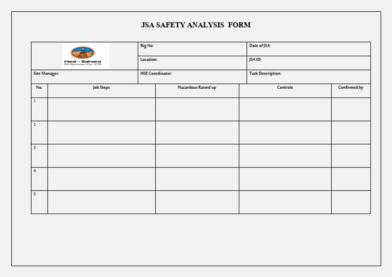 JSA Safety Analysis Form Template | PDF