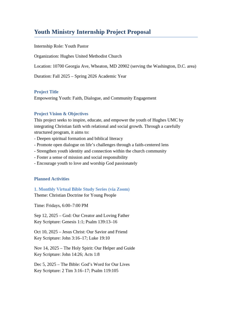 Youth Ministry Project Proposal | PDF | United Methodist Church | Bible
