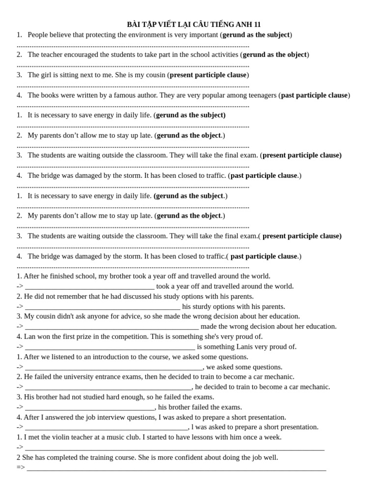 English 11 Sentence Transformation Exercises | PDF