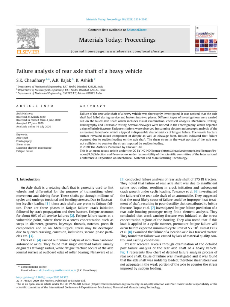 Rear Axle Shaft Failure Analysis | PDF | Fracture | Fatigue (Material)